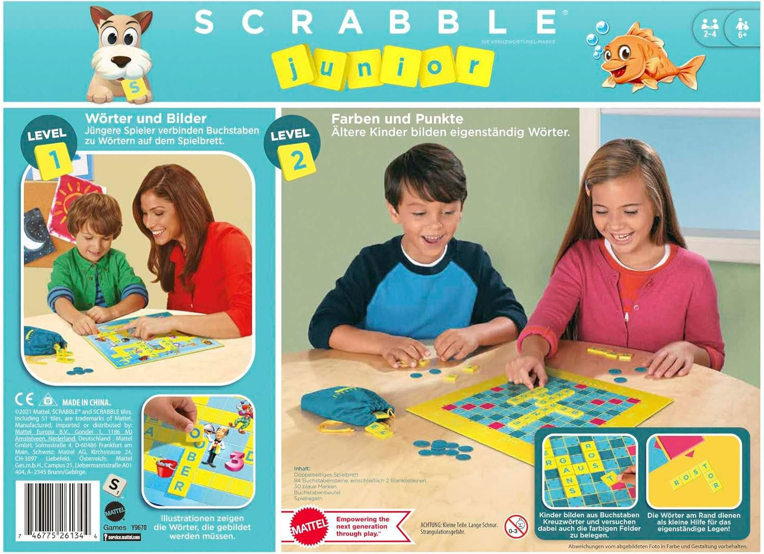 Mattel Games Scrabble Junior - Ordspil og spil til børn, brætspil velegnet til 2-4 børn i alderen 6+, design kan variere, tysk version, Y9670