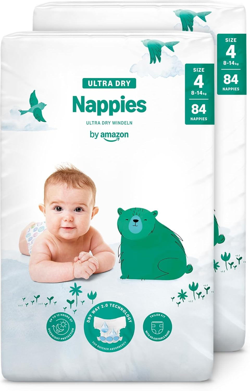 Amazon Ultra Dry Bleer, størrelse 3 (4-9 kg) - Månedlig æske, hvid, 172 antal (2 pakker af 86) (tidligere Mama Bear, identisk produkt)