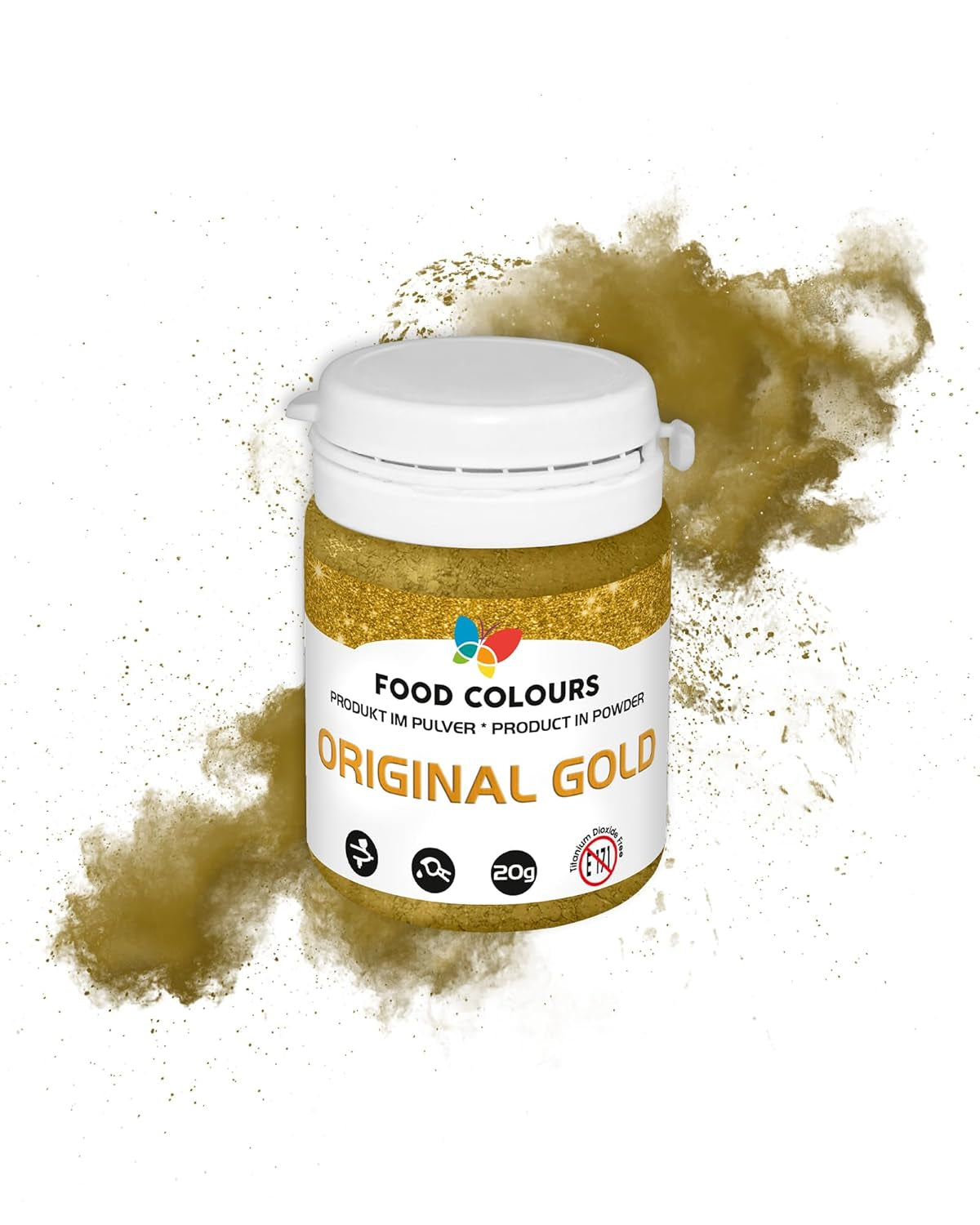 Coloranți alimentari Pudră de colorant alimentar cu efect metalic, Colorant comestibil ORIGINAL GOLD 20G – Ideal pentru decorarea prăjiturilor, tartelor, pastelor de zahăr, fursecurilor și băuturilor.