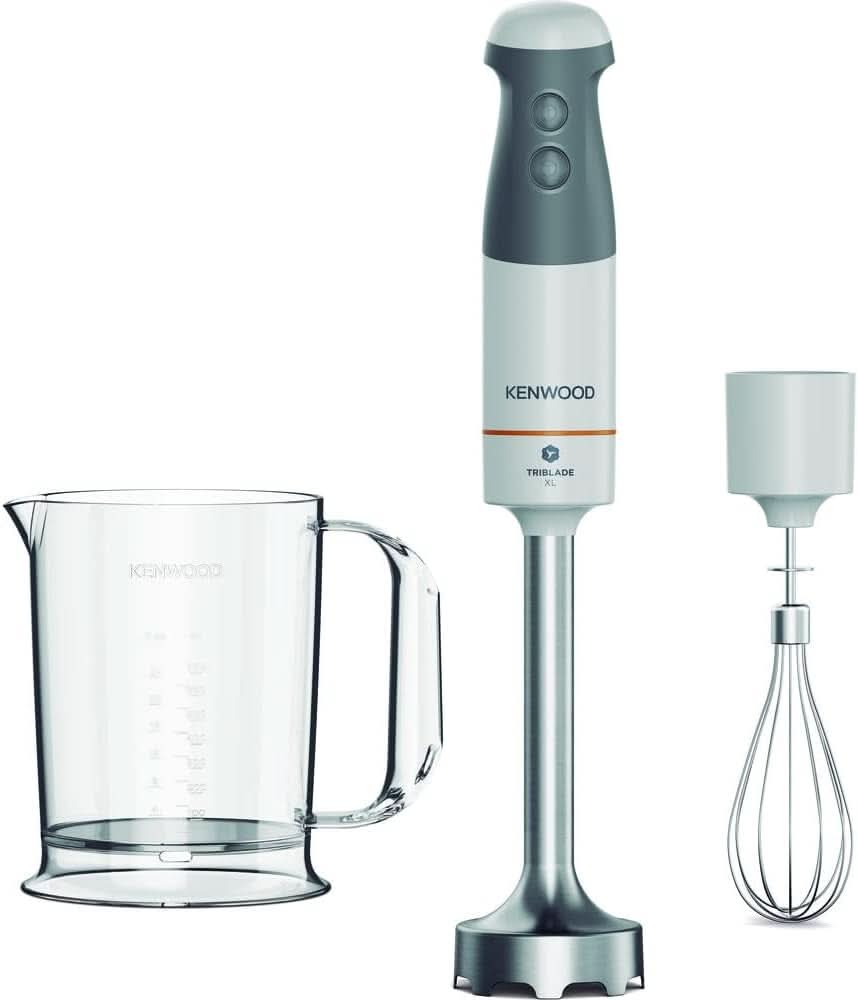 Kenwood Triblade XL Pro Stabmixer HBM80.322BK, 1200W, Variable Speeds, Edelstahl(Pürierfuß), Schneebesen, Emulgieraufsatz, 500Ml Zerkleiner, 700 & 250Ml Becher, Spülmaschinenfeste/Graty Teile Bucat Hbm40.002Wh