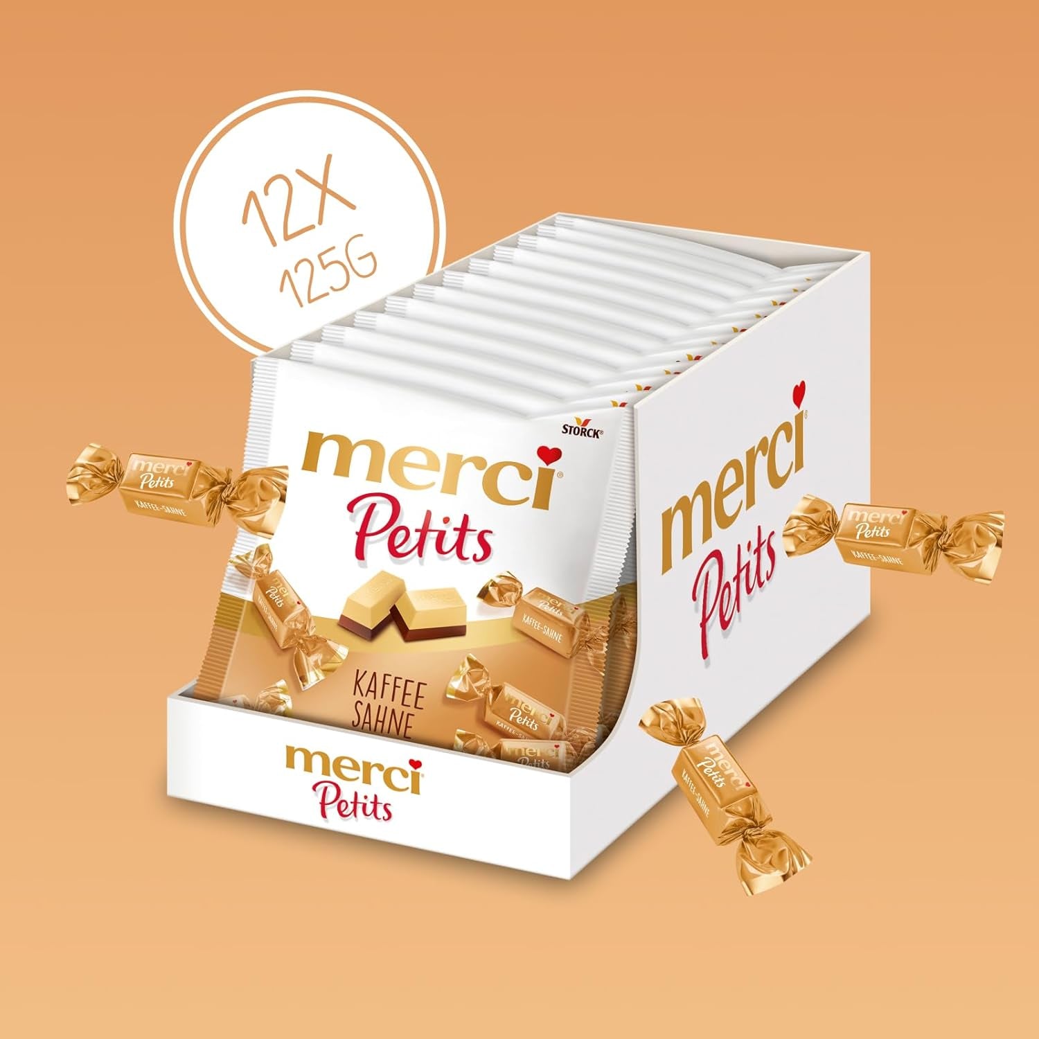 Merci Petits kaffecreme - 12 x 125 g - Små hvide chokoladepraliner på fin chokolade med kaffecreme - individuelt indpakkede chokoladepraliner
