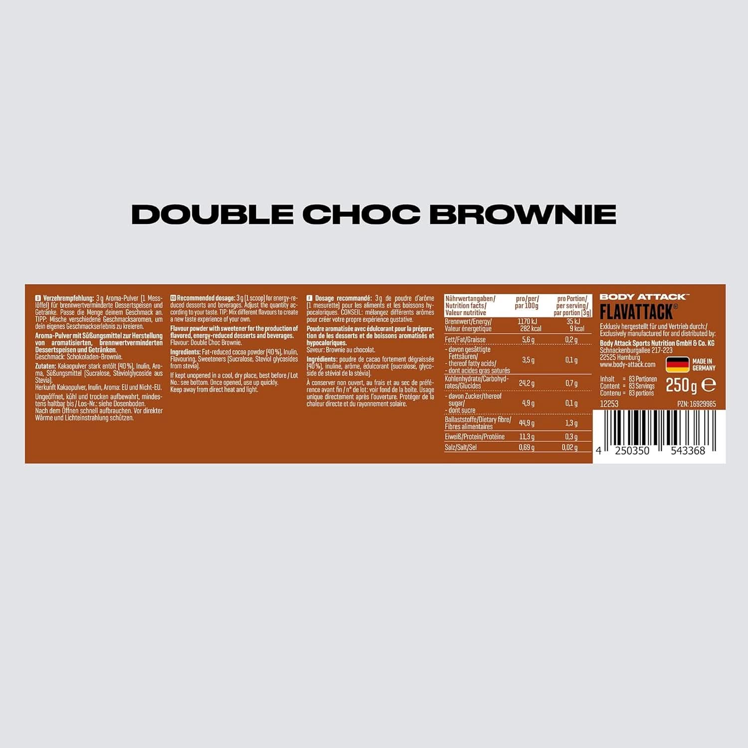 Body Attack Flavattack®, Double Choc Brownie, 250G / 83 portioner Aromas Naty Shop