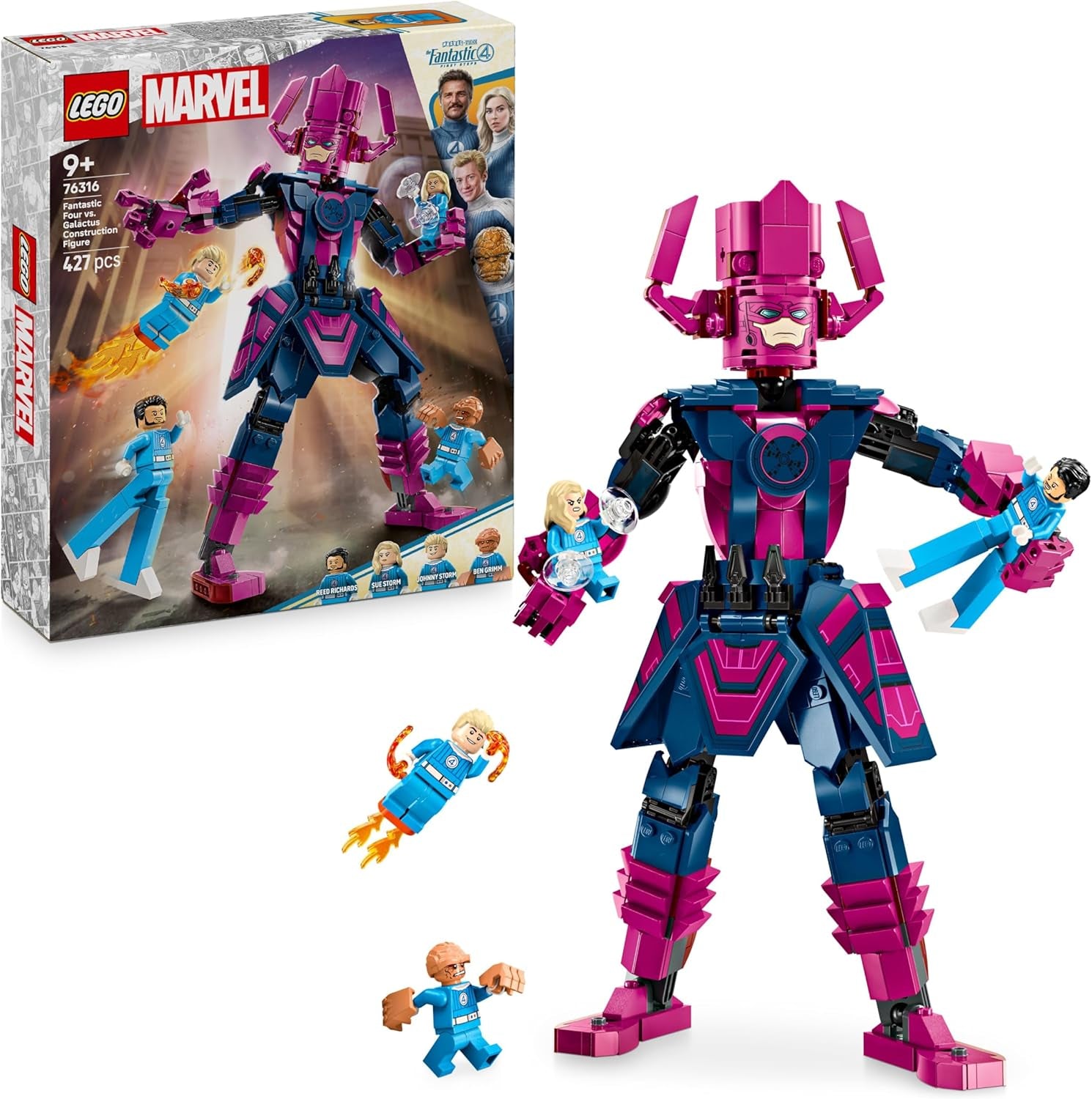 LEGO ǀ Marvel Fantastic Four vs. Galactus Baufigur - Bauset mit Superhelden - Spielset med The Thing, Invisible Woman and Human Torch - Kreatives Geschenk für Jungen und Mädchen - 76316