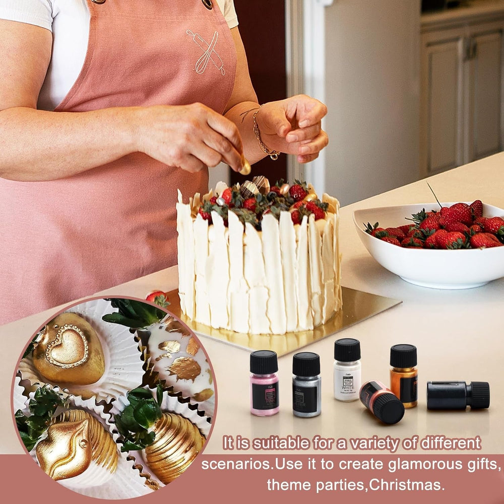 Sclipici comestibil lichid - 6 culori metalice, pudră sclipici comestibilă lichidă pentru decorarea torturilor, copt, macaroane - colorant alimentar metalic, culori sclipici pentru fursecuri, fondant, prăjituri, brioșe