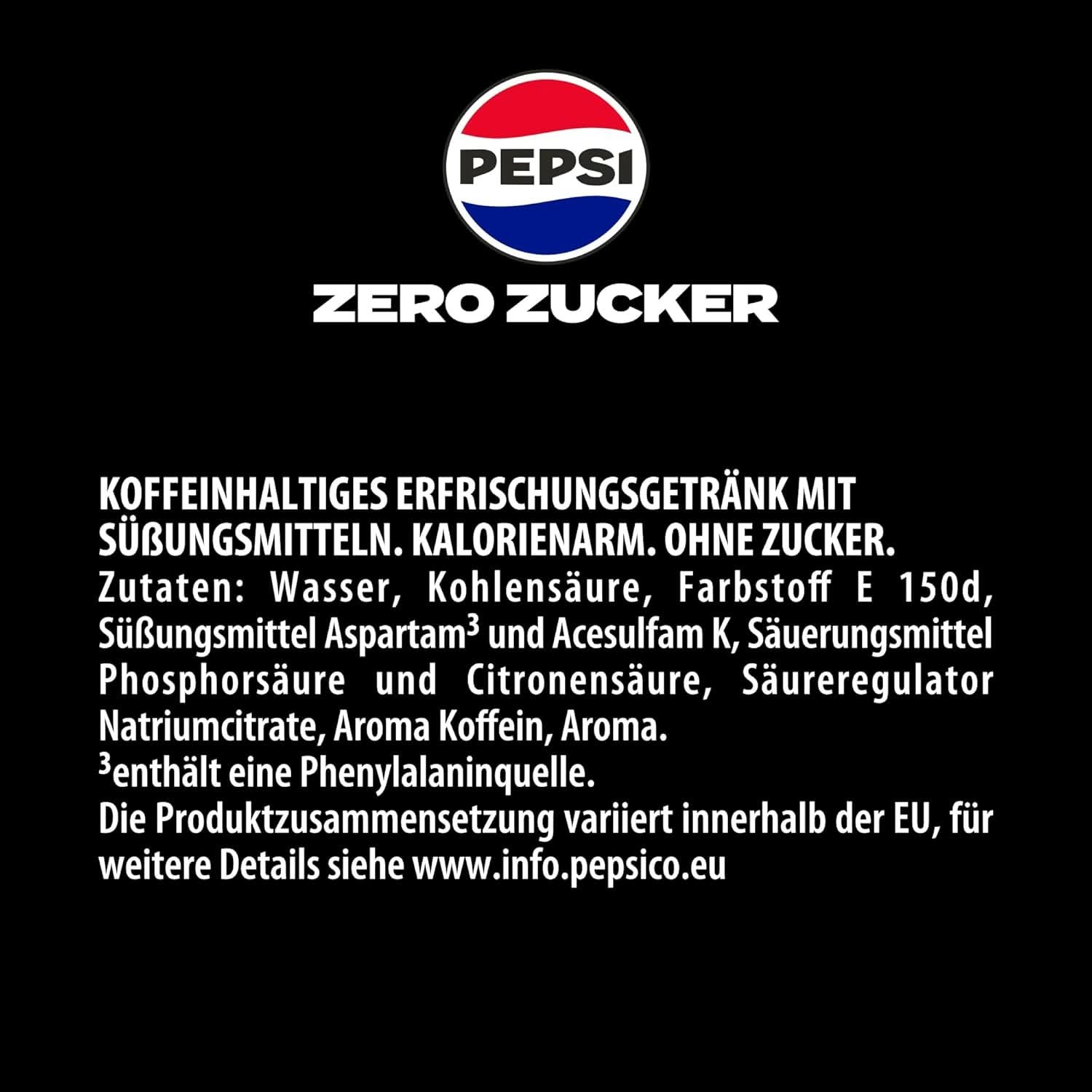 Pepsi Zero Sugar, Sodavand uden sukker, koffeinholdig cola, sæt 6 x 1,25 liter Alkoholfri drikke Naty Shop