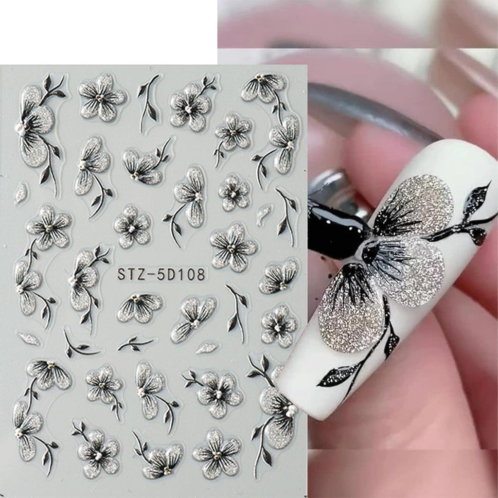 JMEOWIO 6 Blatt 3D Nagelsticker Blumen Nail Art Sticker Selbstklebend Nagelaufkleber 5D Stereoskopisch Frühling Sommer Blumen Dekoration Nageldesign Zubehör