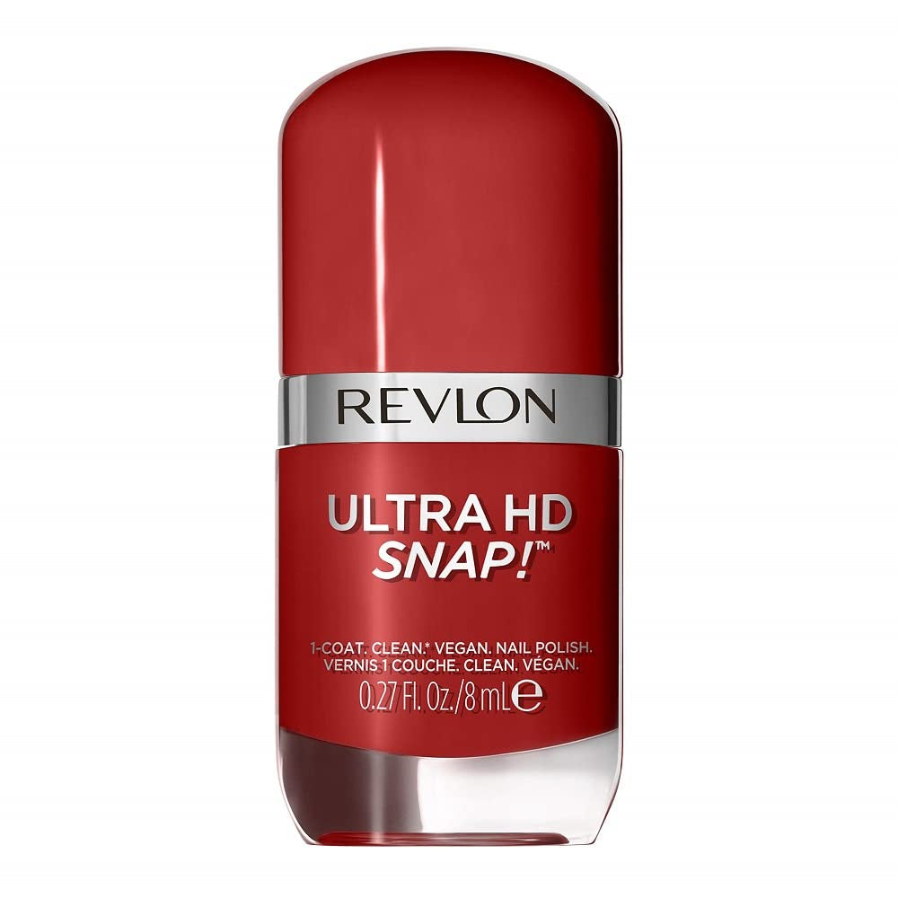Revlon Ultra HD Snap neglelak, langtidsholdbar vegansk formel, hurtigtørrende og fuld dækning i ét lag, farve (8 ml), rød og sort (014), unisex