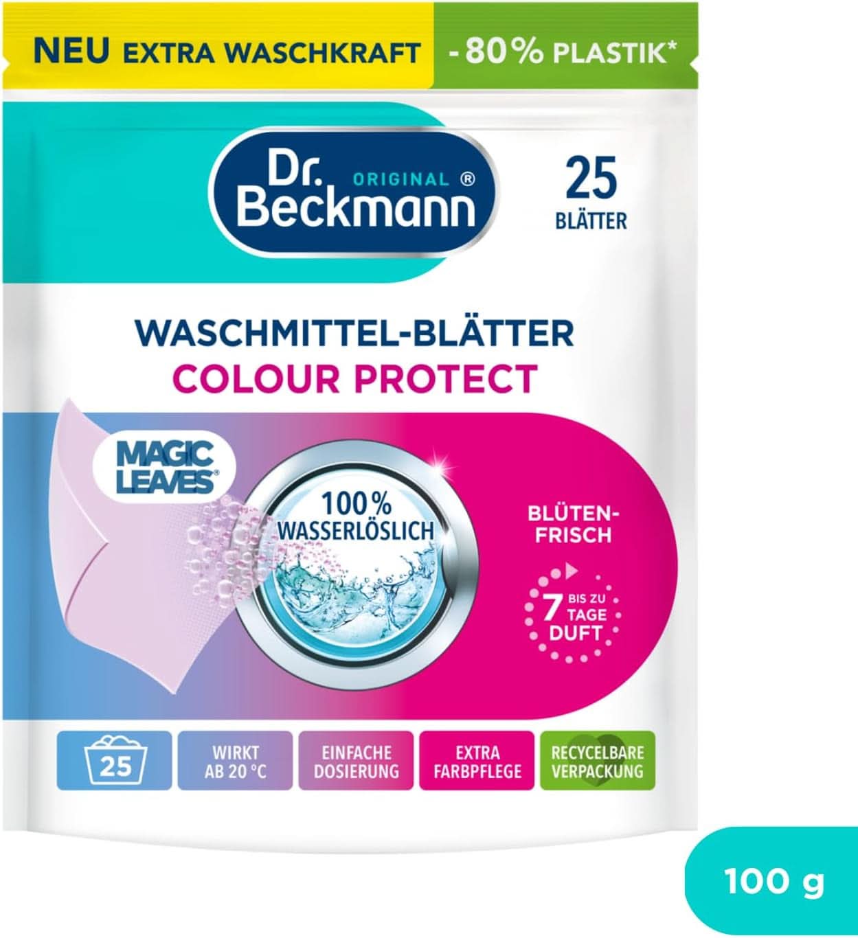 Foi de detergent Dr Beckmann MAGIC LEAVES COLOR | Foi de spălat predozate și solubile în apă | Economisitoare de spațiu și ușor de utilizat | 25 de foi Detergenti Rufe Naty Shop