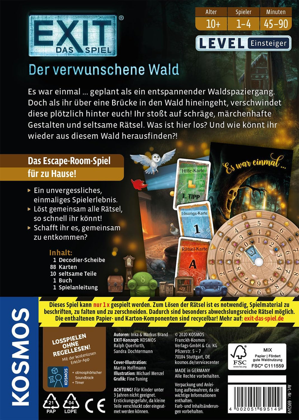 KOSMOS 695149 EXIT - Spillet - Enchanted Forest, Niveau: Begynder, Escape Room-spil, EXIT-spil for 1 til 4 spillere i alderen 10+, Et unikt brætspil
