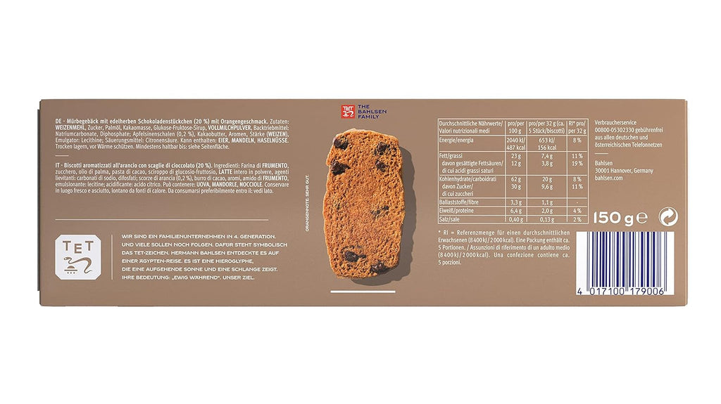 Bahlsen Chokini - Pachet de 2 - Aluat fraged cu bucăți de ciocolată și aromă de portocale (1 x 150 g)