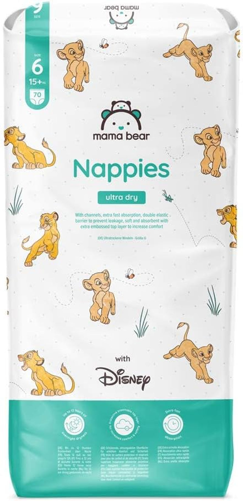 Amazon-mærke: Mama Bear Disney Ultra Dry Bleer, Størrelse 3 (4-9 kg) - Månedlig æske, hvid, 172 Antal (2 pakker af 86)