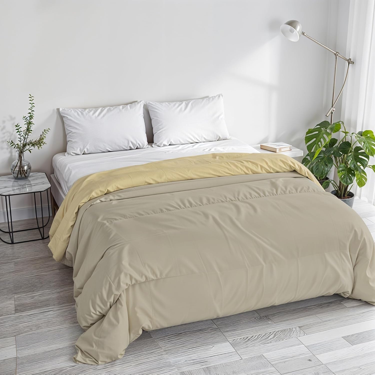 Cuvertură de iarnă de bază, unicoloră și căptușită, verde închis / crem, 200X245Cm Plapumi si pilote Naty Shop Taupe/crem 250X245Cm