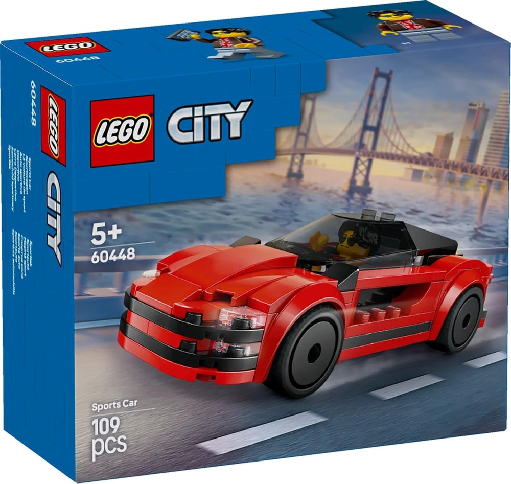 LEGO City Red Sports Car - Mașină de curse pentru băieți și fete de la 5 ani - Cadou de ziua ta sau pentru sărbători - Șofer minifigurină cu telefon mobil și kit de curățare 60448 Seturi de constructie Besuche den LEGO-Store