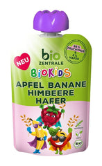 Biozentrale Biokids frugtmos æbler bananer hindbær havre | 12X90G | Frugt snack uden tilsat sukker | Vegansk mor og barn Naty Shop