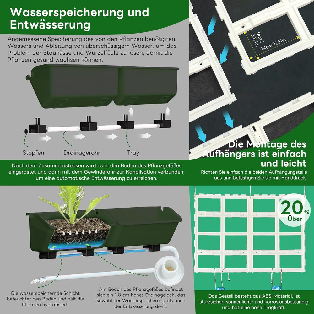 Hængende Vertikale Wand Pflanze, Vertikale Pflanzenwand Balkonbar Pflanzenwand Indendørs med Smart-Timer og Wasserpumpe Blumentopf Wand für Hof Garten Balkon Home Decoration