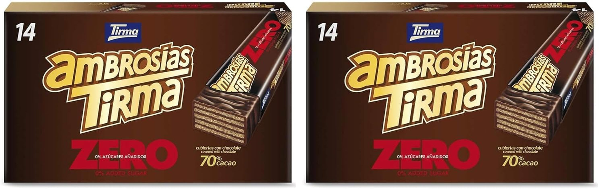 Vafler med mørk chokolade Tirma 70% kakao | Uden tilsat sukker | Velegnet til keto-diæter | Lav kulhydrat | Til diabetikere Chokoladevafler Multi Pack | 3 stk | 64,5 g