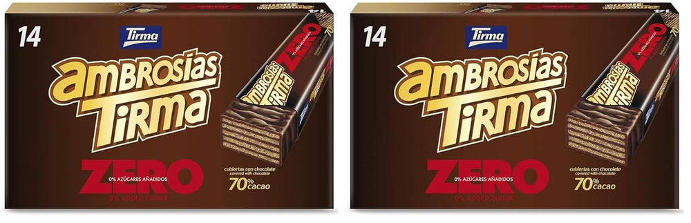 Vafler med mørk chokolade Tirma 70% kakao | Uden tilsat sukker | Velegnet til keto-diæter | Lav kulhydrat | Til diabetikere Chokoladevafler Multi Pack | 3 stk | 64,5 g