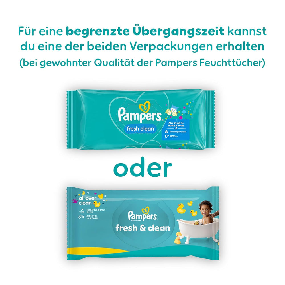 Pampers Fresh Clean vådservietter, 15 pakker med 80 servietter, 1200 servietter i alt, let duft, også velegnet til hænder og ansigt