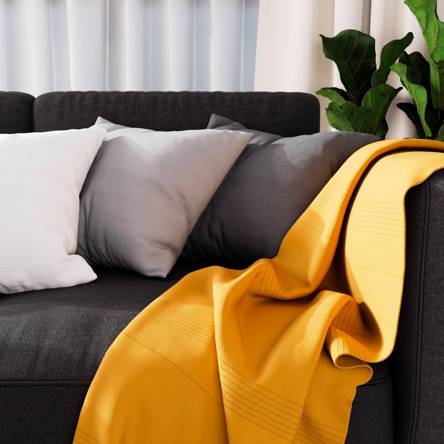 Soleil D'Ocre Adele Plaid, smidt fra lænestolen, Polycoton, Grå, 140 X 200 Cm Senge og tæpper Besuche den Soleil d'ocre-Store Gul 140 X 200 Cm