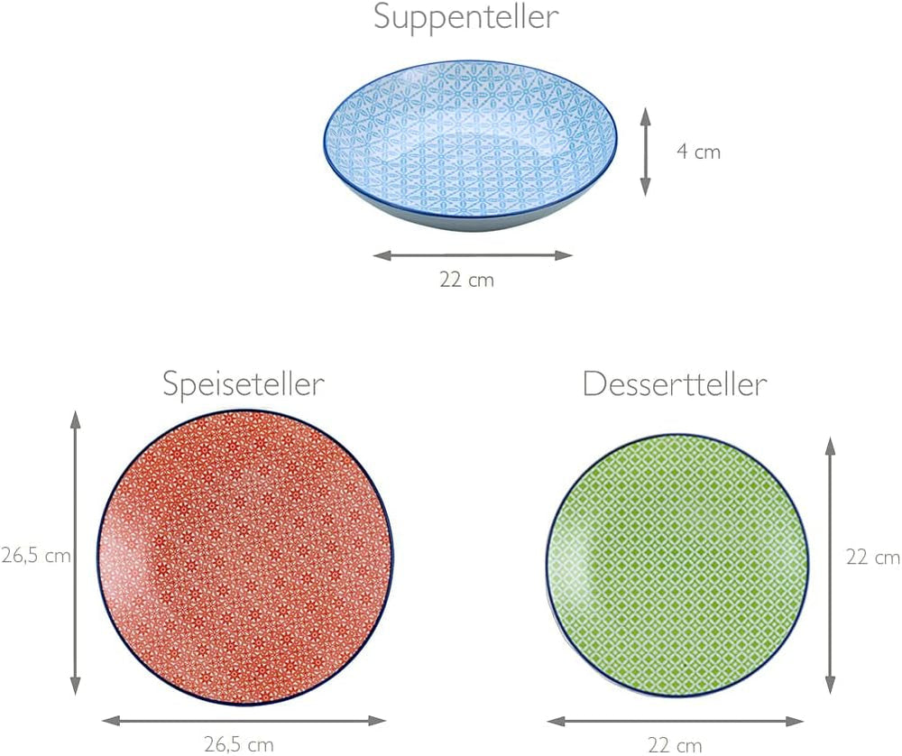 Creatable, 10689, Serie Mediterran, 12-Teiliges Geschirrset, Teller Set Aus Steinzeug, Spülmaschinen- Und Mikrowellengeeignet, Qualitätsproduktion Seturi vesela masa Naty Shop