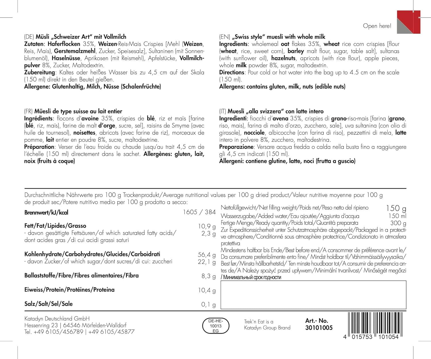 Trek'n Eat schweizisk müsli med mælkepulver (pakke med 2)