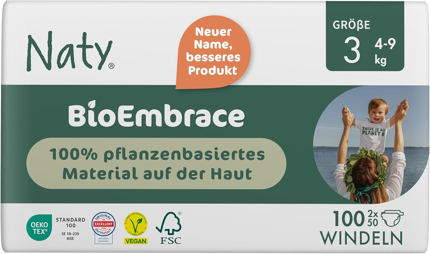 Naty BioEmbrace babybleer, str. 5 (11-25 kg) | 100% plantebaserede materialer, skånsomme mod huden | Åndbar blødhed, dermatologisk testet, fremragende absorption | 80 stk.