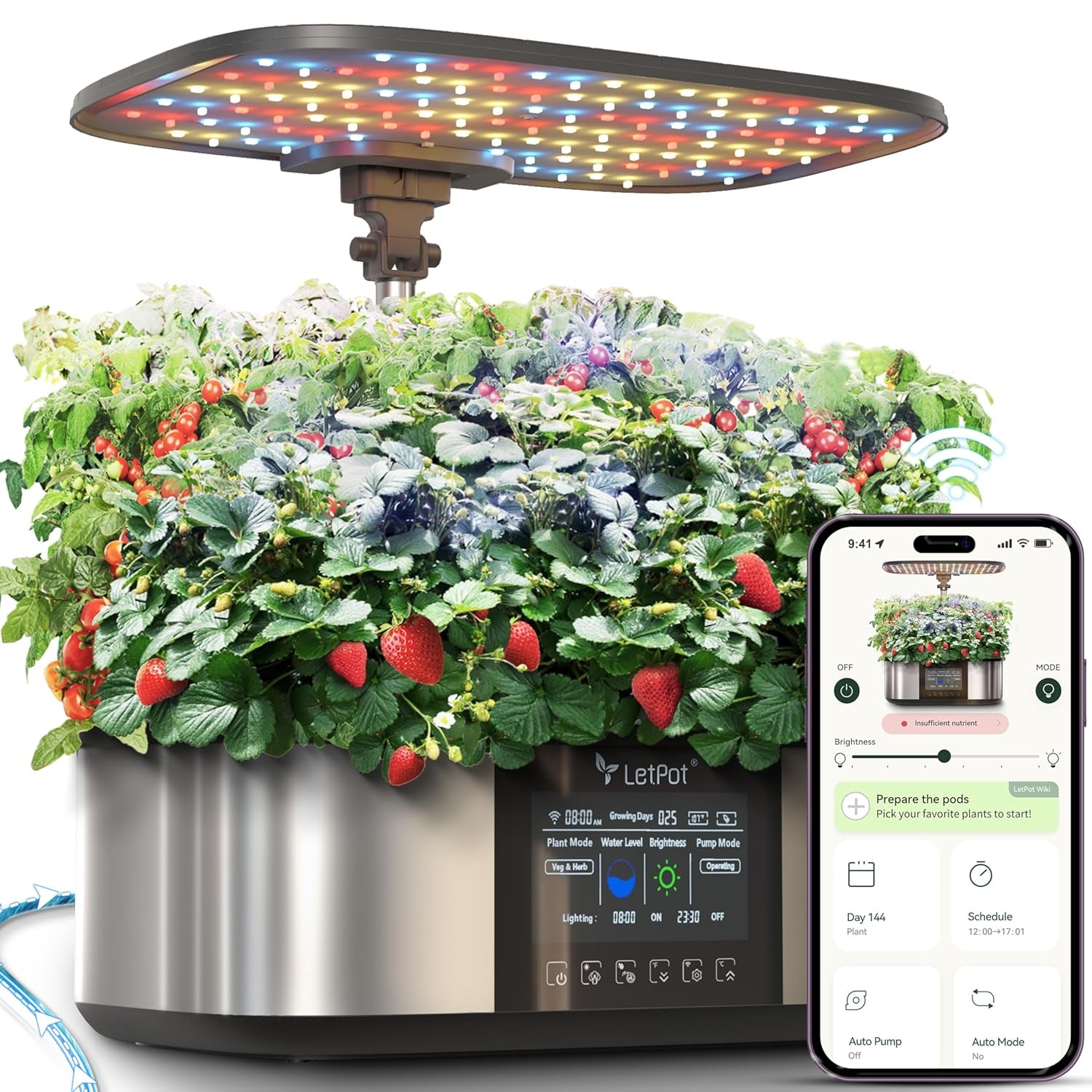 LPH-Max Hydroponic Grow System Kit, 21 kapsler, app og WiFi, automatisk styret, smart indendørs have med 36W LED-lys, automatisk drypvandingskit, selvstyret pleje