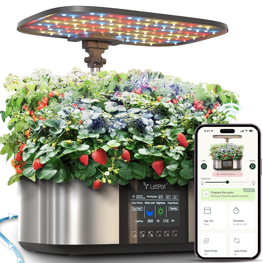 LPH-Max Hydroponic Grow System Kit, 21 kapsler, app og WiFi, automatisk styret, smart indendørs have med 36W LED-lys, automatisk drypvandingskit, selvstyret pleje