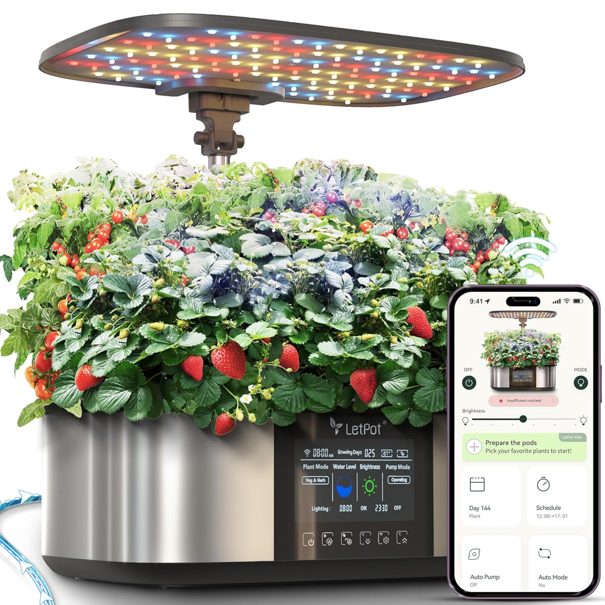 LPH-Max Hydroponic Grow System Kit, 21 kapsler, app og WiFi, automatisk styret, smart indendørs have med 36W LED-lys, automatisk drypvandingskit, selvstyret pleje