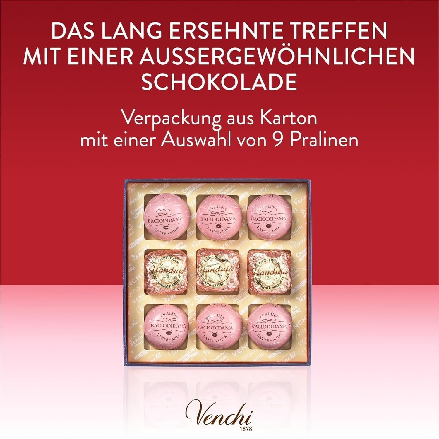 Venchi - Gaveæske med 9 chokolader Baciodidama og Vegan Chocoviar Gianduia, glutenfri, Valentinsdag Collection Chocolates Naty Shop