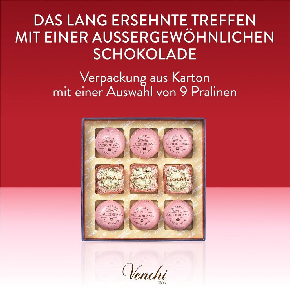 Venchi - Gaveæske med 9 chokolader Baciodidama og Vegan Chocoviar Gianduia, glutenfri, Valentinsdag Collection Chocolates Naty Shop