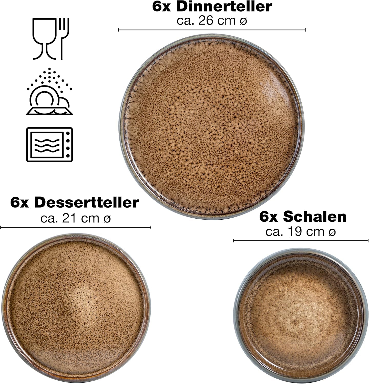 Set de veselă Moritz & Moritz SOLID din gresie, format din 18 piese, pentru 6 persoane - set de veselă pentru 6 persoane, format din 6 farfurii de cină, 6 farfurii de desert și 6 farfurii de sumă