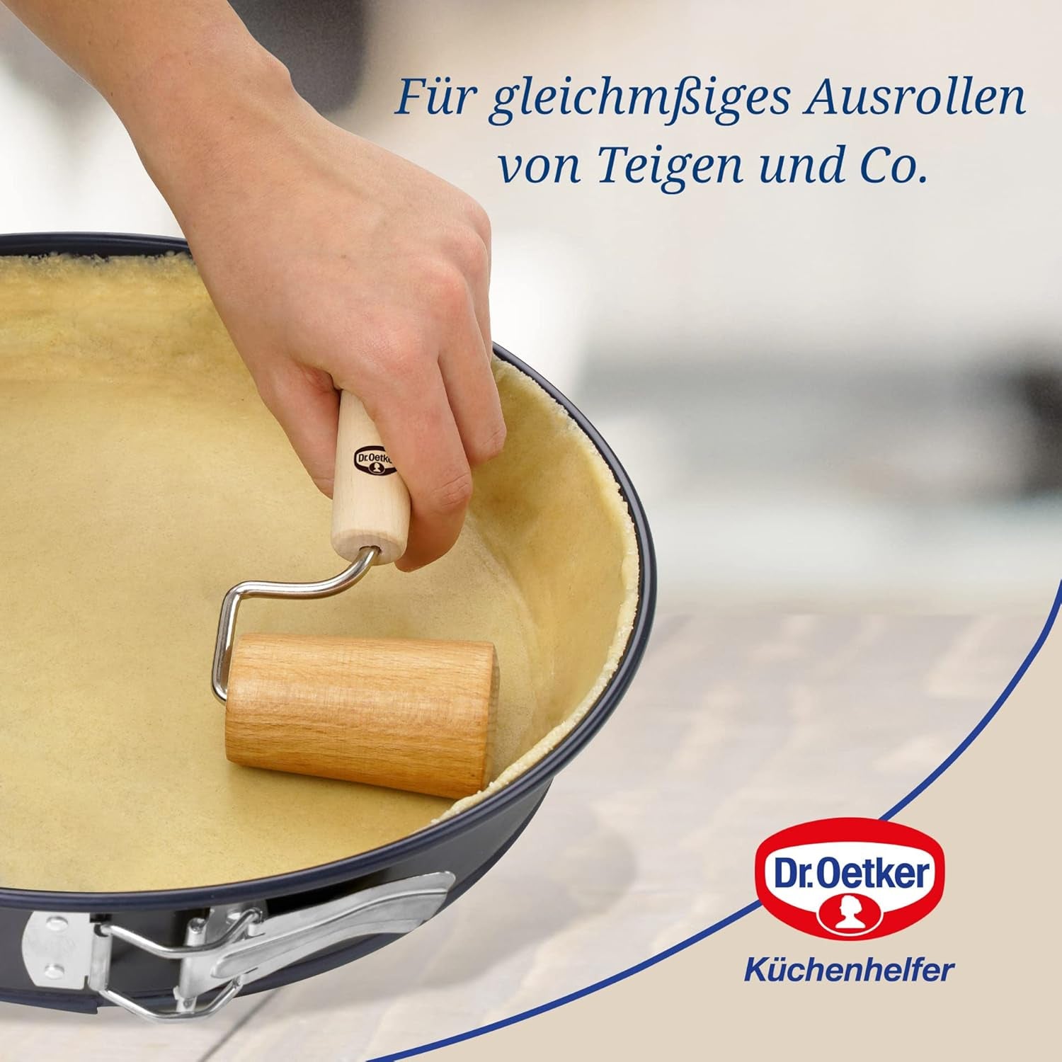Dr. Oetker Teigroller aus Holz – Teigrolle aus højkvalitets Buchenholz – Perfekt für round und eckige Formen – ca. 18 x 7 cm, Rolle Durchmesser ca. 4,5 cm