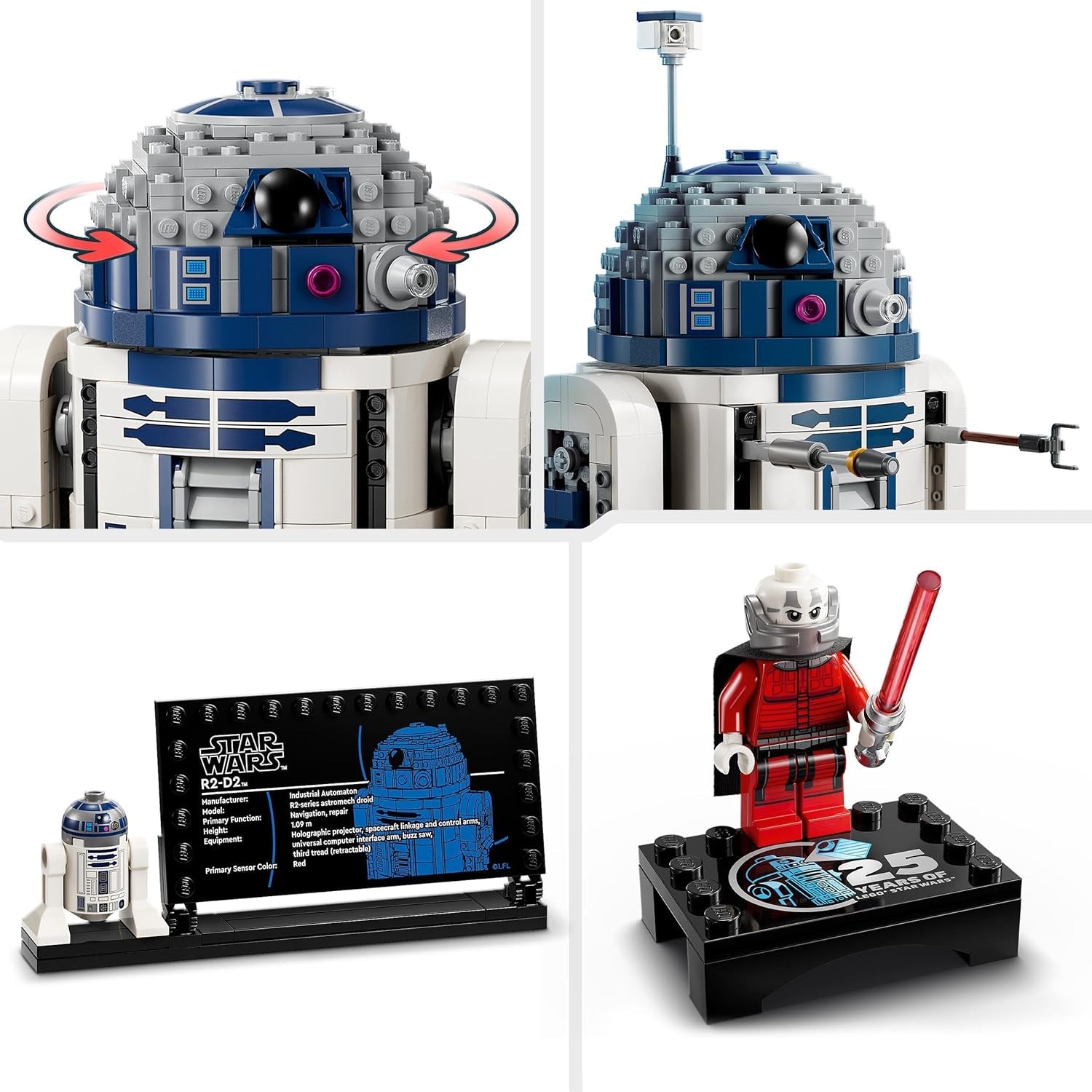 LEGO Star Wars R2-D2 modelsæt til børn, drenge og piger, byggbar droidfigur med Darth Malek 25 års jubilæums minifigur og dekorationstallerken, samling gaveidé 75379 Byggesæt Besuche den LEGO-Store