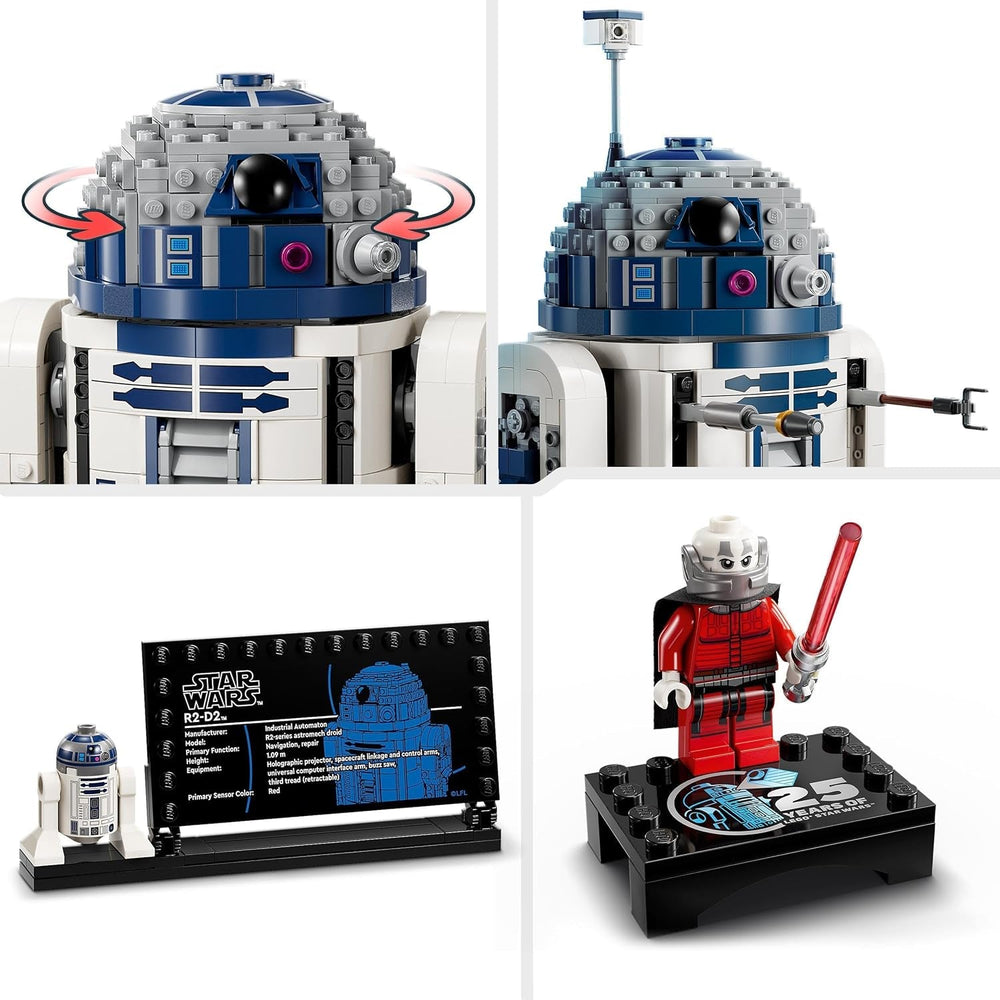 LEGO Star Wars R2-D2 modelsæt til børn, drenge og piger, byggbar droidfigur med Darth Malek 25 års jubilæums minifigur og dekorationstallerken, samling gaveidé 75379 Byggesæt Besuche den LEGO-Store