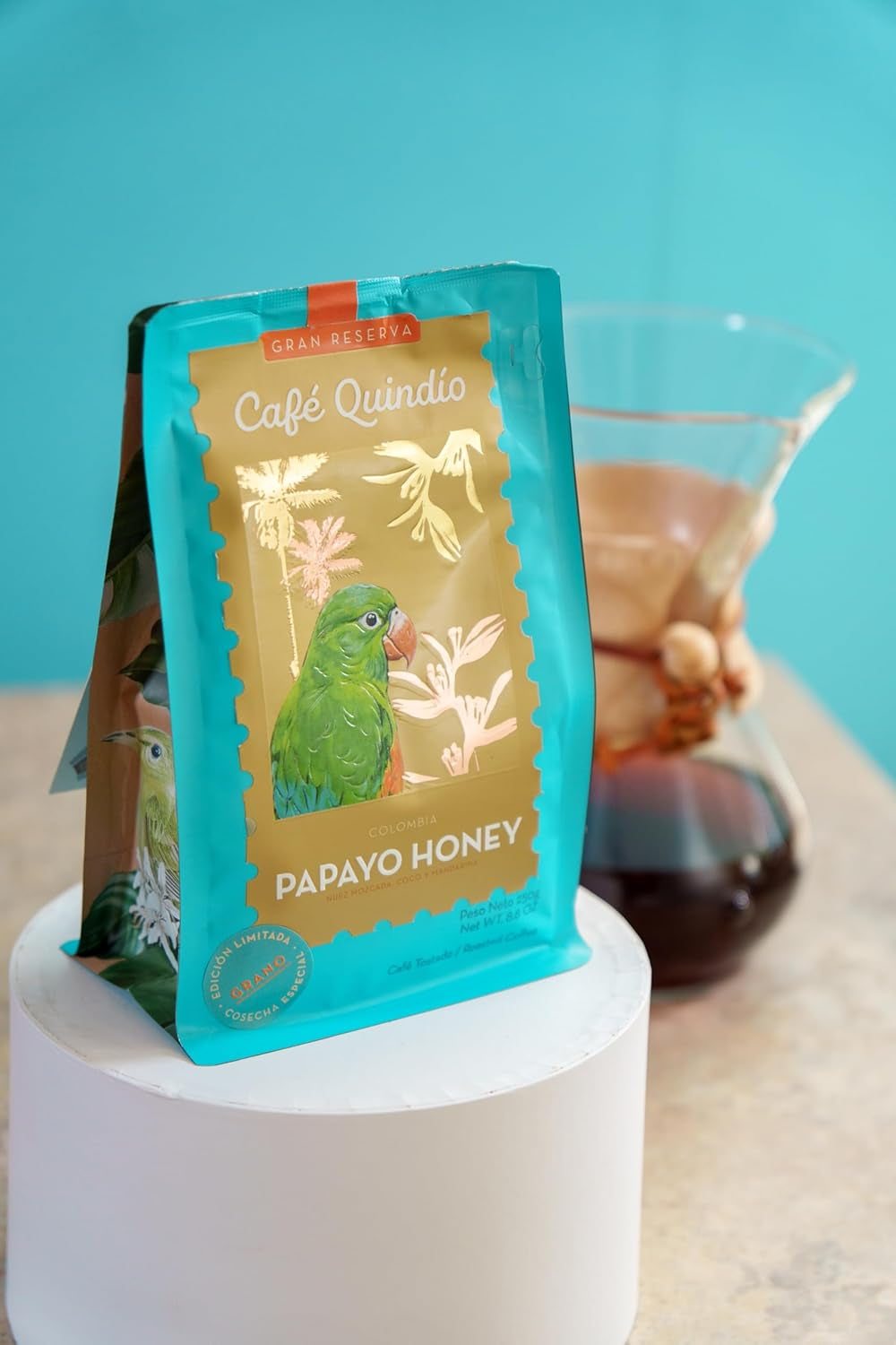 Cafe Quindio Papayo Honey Specialty Coffee - 100% boabe de cafea Arabica de origine unică Columbia - cu note naturale de nucșoară, nucă de cocos și mandarină (250g) - ideală pentru Chemex