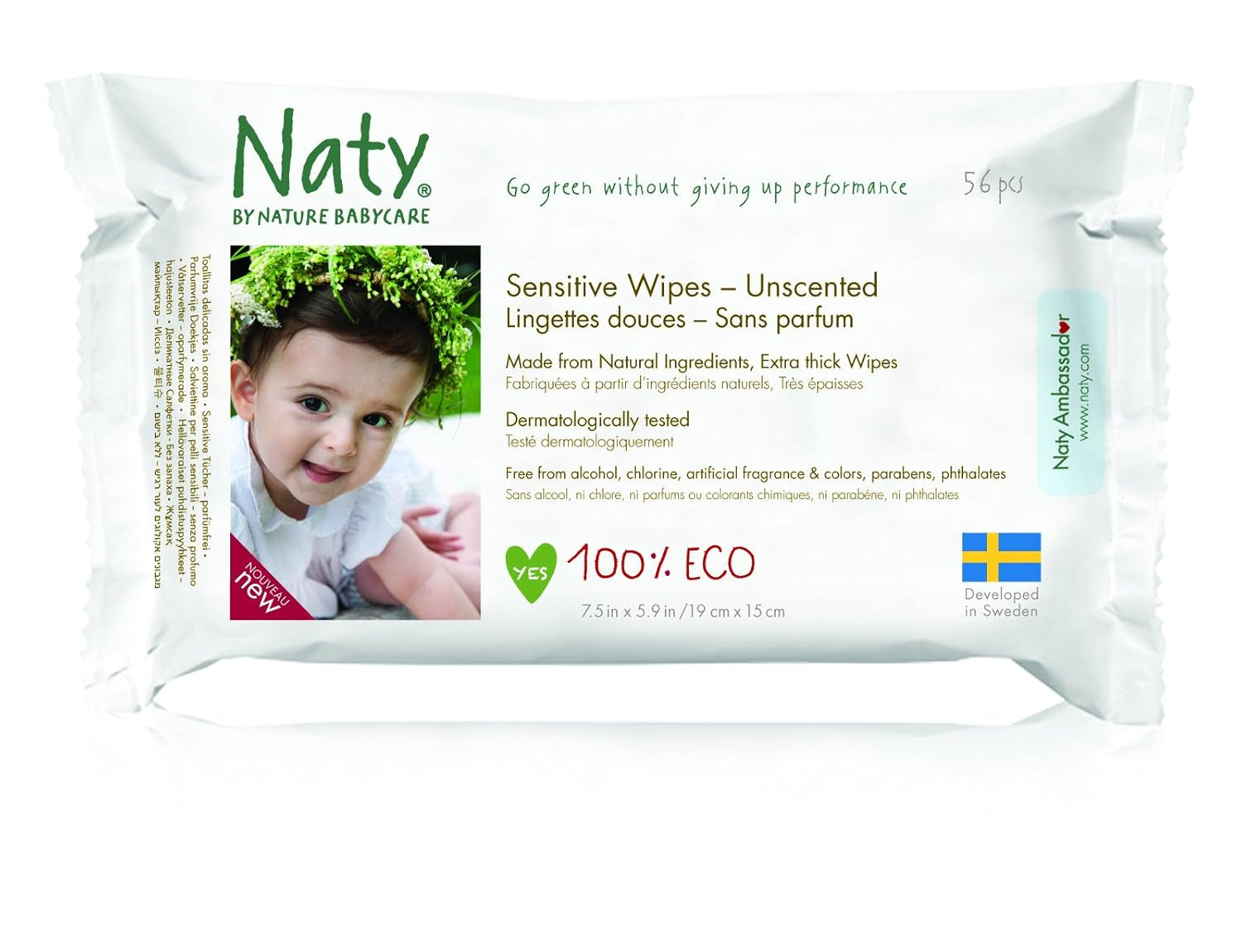 Eco by Naty Baby Care, økologiske vådservietter til babyer, uparfumeret, 56 bleer