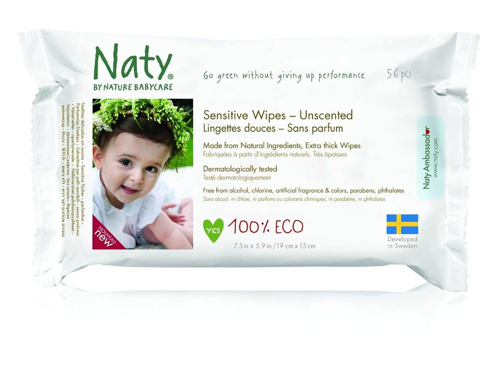 Eco by Naty Baby Care, økologiske vådservietter til babyer, uparfumeret, 56 bleer
