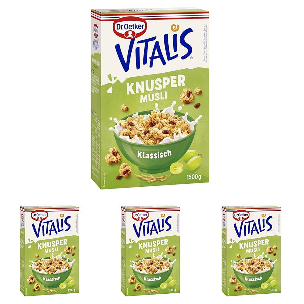 Dr. Oetker Vitalis Classic Crispy Mysli: Stor pakke sprød morgenmadsmüsli med rosiner, 1 pakke, 1,5 kg