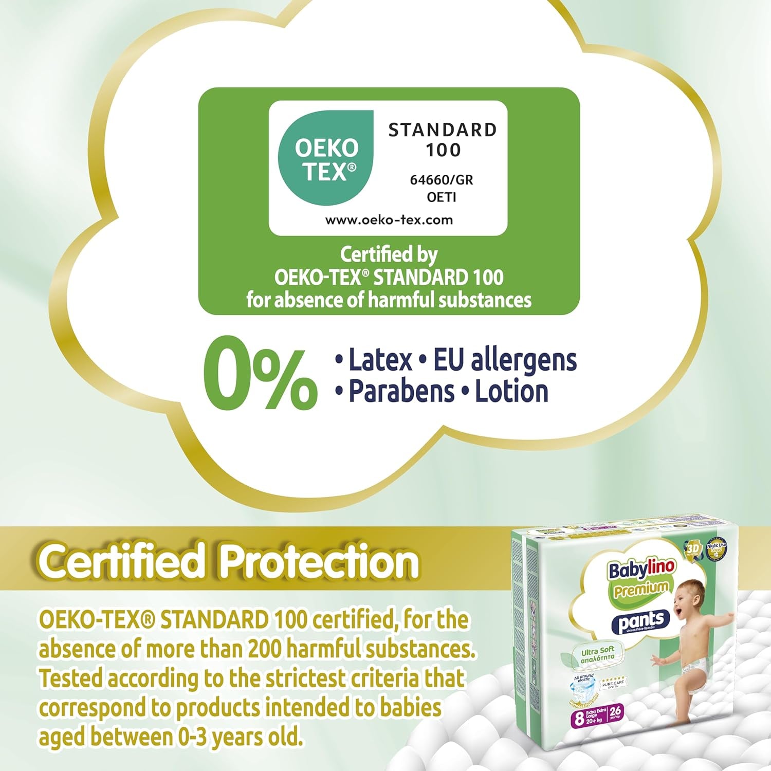 Premium bukser størrelse 8 med ultra-blødt filter, XXL (20+ kg), 104 stk.