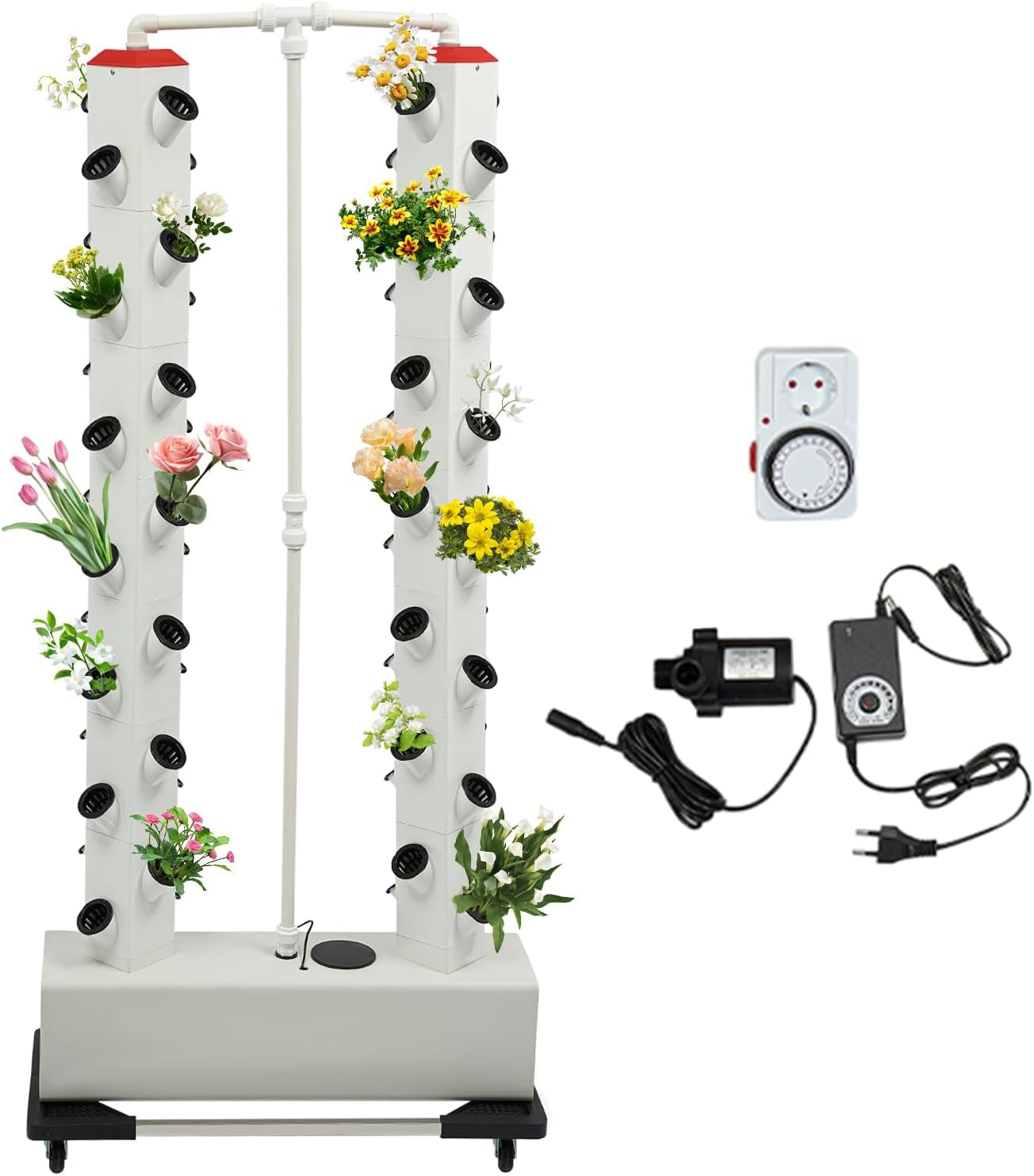 56 Kapsler Hydroponic Grow System - Lodret Hydroponic Tower med 30L vandtank, Have Hydroponic Grow System, Urtefrugt Grøntsags Aeroponic Grow Kit