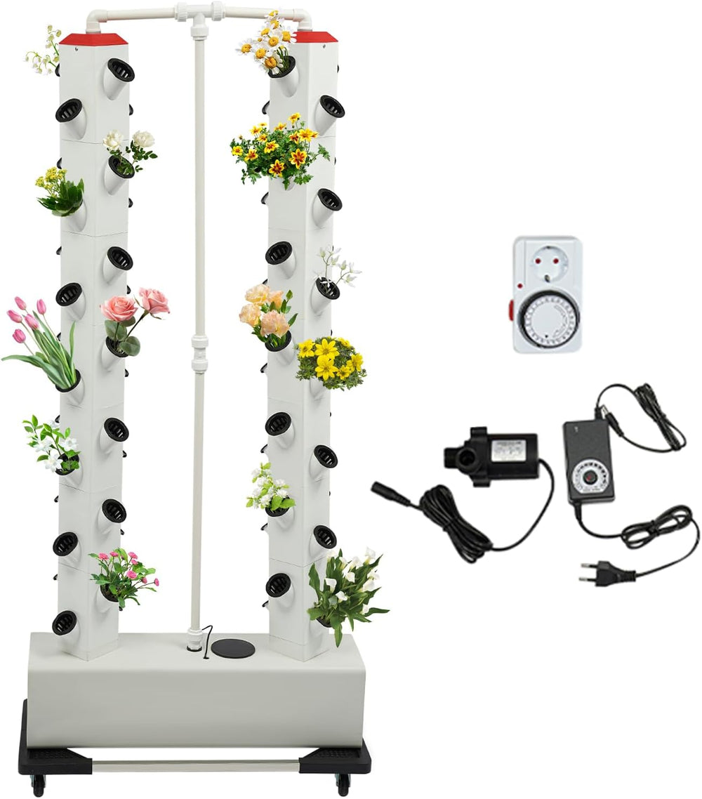 56 Kapsler Hydroponic Grow System - Lodret Hydroponic Tower med 30L vandtank, Have Hydroponic Grow System, Urtefrugt Grøntsags Aeroponic Grow Kit