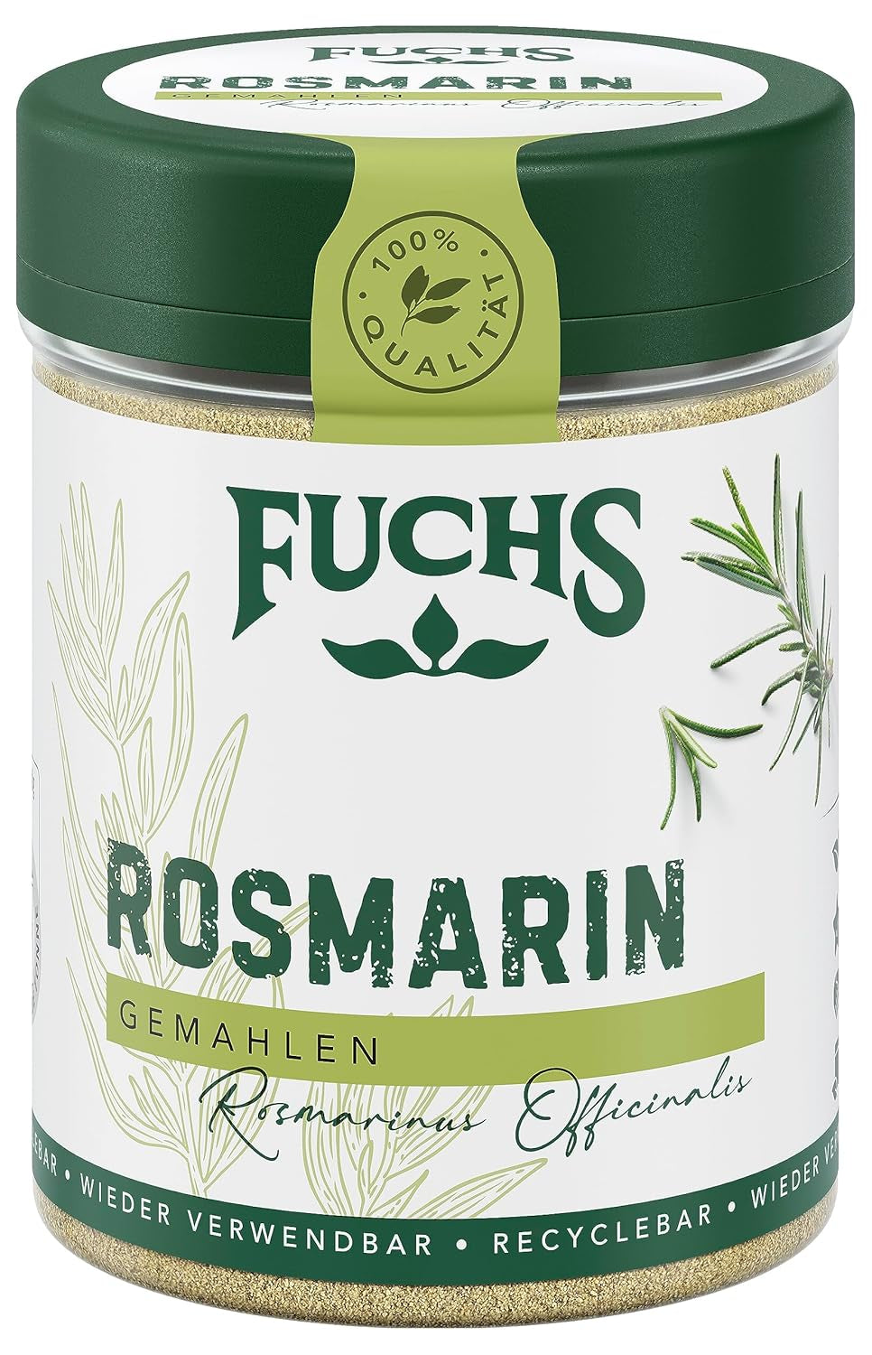 Fuchs Gewürze - Rosmarin gemahlen - zum Würzen von Fisch, Fleisch und Gemüse - naturlige ingredienser - 30 g i wiederverwendbarer, genbrugsbarer Dosis