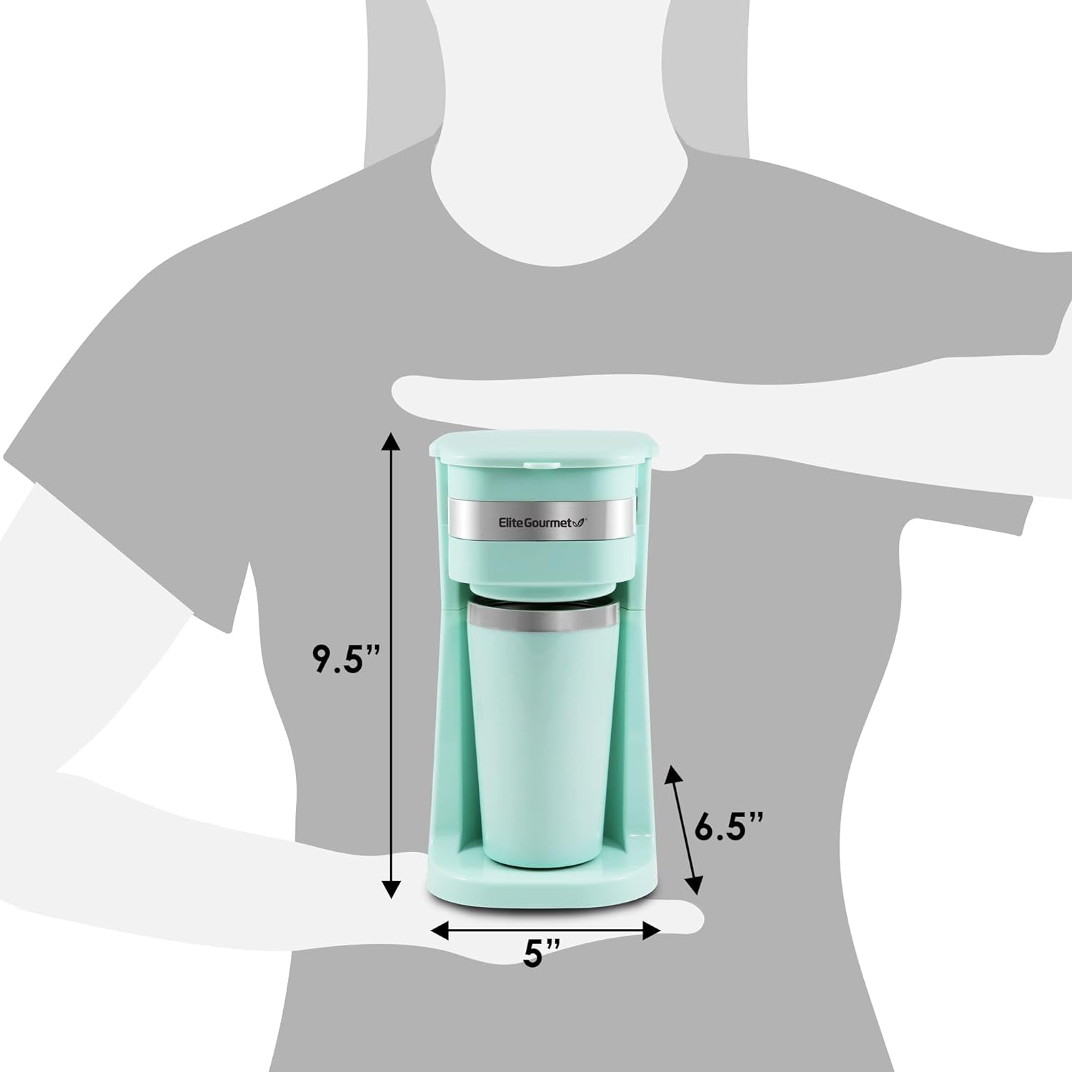 EHC113M# Espressor cu filtru pentru o singură servire, compact, personal, cu cană termică de călătorie din oțel inoxidabil în interior, pentru cafea măcinată, filtru reutilizabil, verde mentă, 400 ml