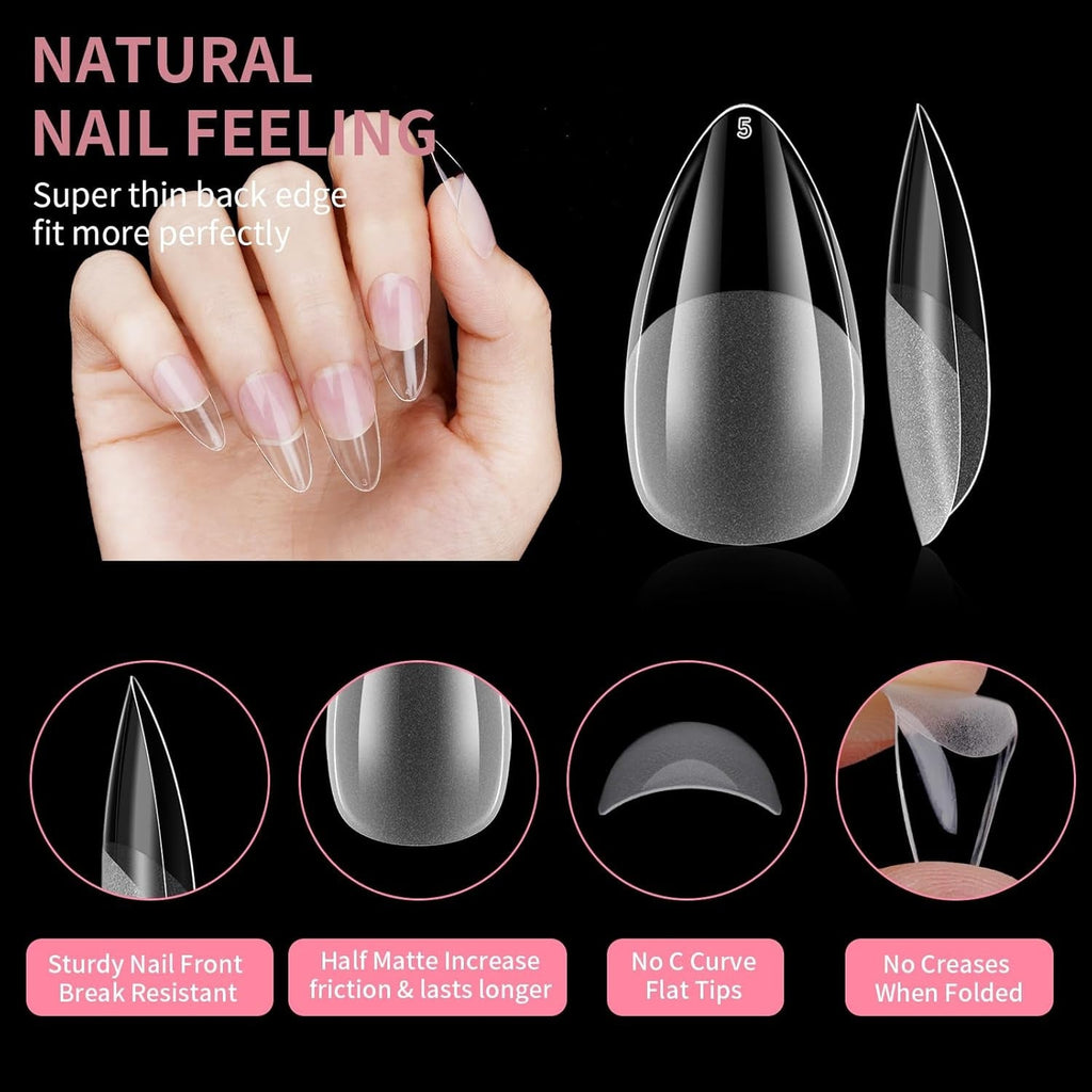 Unghii scurte cu acoperire completă, 120 bucăți, vârfuri de unghii scurte cu formă de migdale, gel moale, vârfuri de unghii scurte cu formă de migdale, 12 dimensiuni, vârfuri de unghii scurte preformate semi-mate pentru unghii cu gel