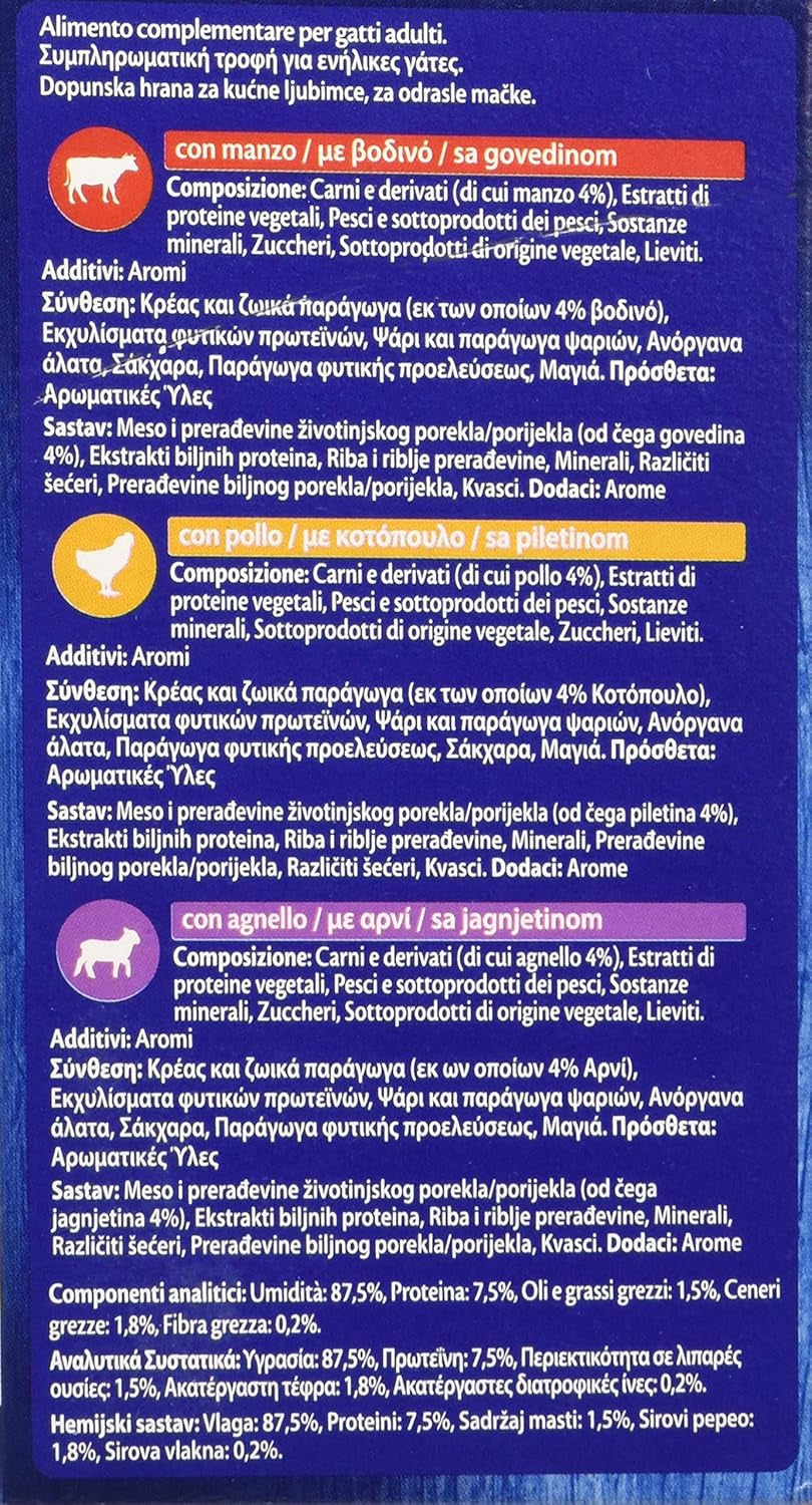 PURINA  Suppe Katze Köstliche Auswahl mit Rindfleisch, mit Huhn, mit Lamm - 48 Beutel à 48 g je 48 g (8 Packungen à 6 x 48 g)