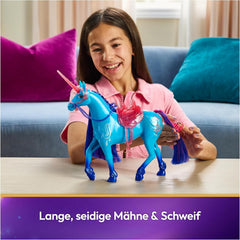 Academia Unicornilor Unicorn River - 28 cm înălțime, unicorn original de Isabel din serialul Netflix, cu coamă și coadă reale, frâu și șa detașabile și perie, pentru copii cu vârsta de 4 ani și peste
