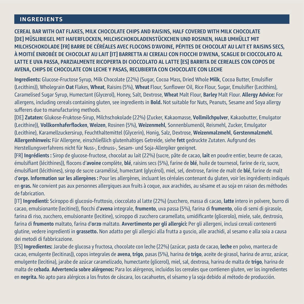 Müslibar med chokolade og rosiner fra Amazon, 192g