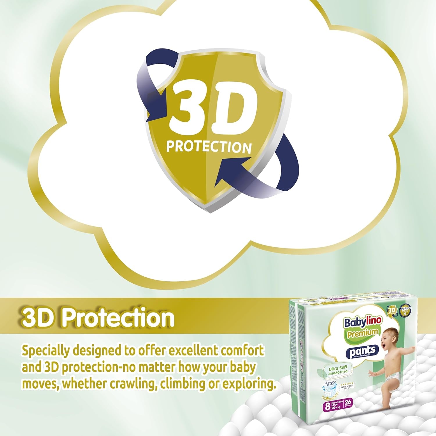 Premium bukser størrelse 8 med ultra-blødt filter, XXL (20+ kg), 104 stk.