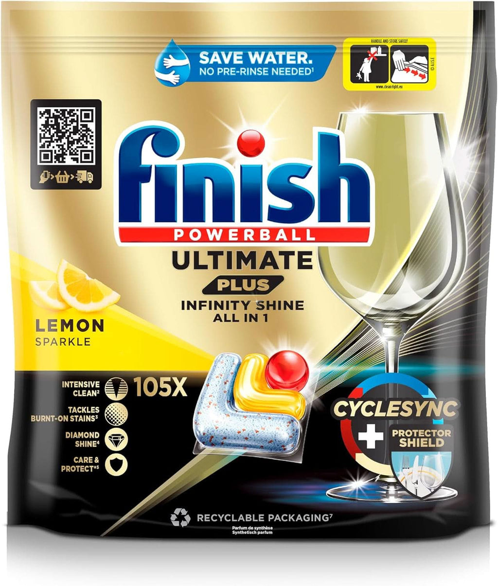 Finish Ultimate plus Infinity Shine Citrus Dishwasher Tabs - Tablete pentru mașină de spălat vase, curățare intensivă - 105 capsule, lămâie Naty Shop